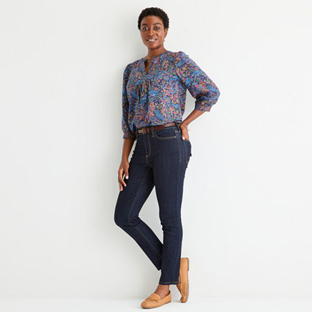 St. John's Bay Womens Mid Rise Skinny Fit Jean, 2 Long, Blue