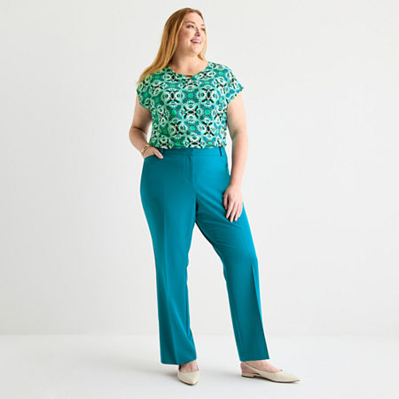 Liz Claiborne Audra Tailored Womens Straight Mid Rise Curvy Fit Trouser, 4, Blue