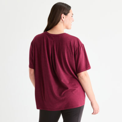 Xersion Everyday Womens Pleat Back Crew Neck Short Sleeve T-Shirt Plus
