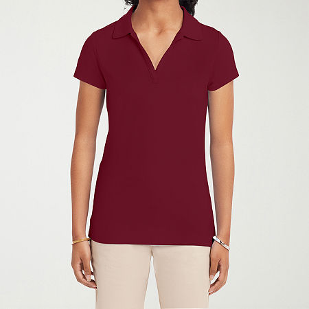 IZOD Performance Womens Juniors Short Sleeve Polo Shirt, Small, Red