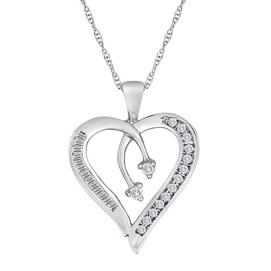 1/5 CT. T.W. Diamond 10K White Gold Heart & Arrow Pendant Necklace