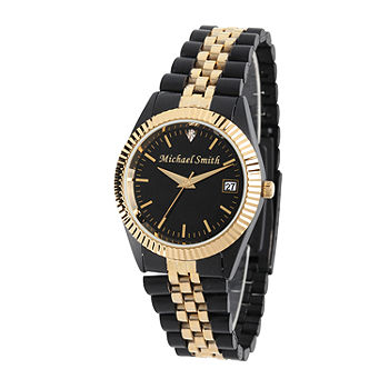 Personalized Mens Black And Gold Tone Diamond Accent Bracelet Watch