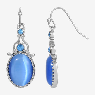 1928 Silver Tone Womens Blue Catseye Oval Drop Earrings