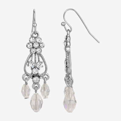 1928 Silver Tone Womens Crystal Chandelier Earrings