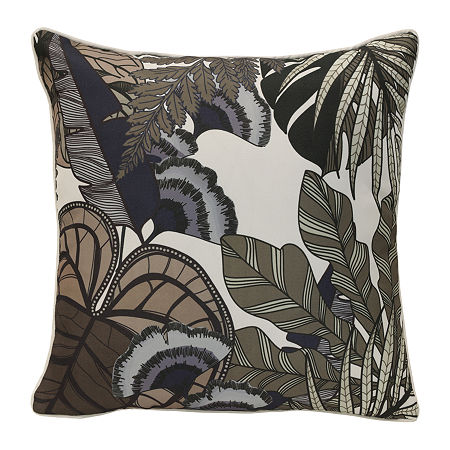 Outdoor Dècor Nature Printed Foliage Square Outdoor Pillow, One Size, Black