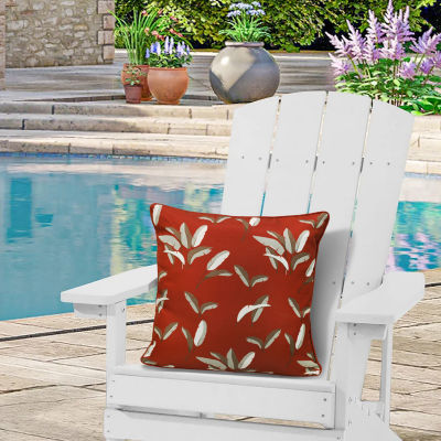 Outdoor Dècor Ruby Red Leaf Print Square Outdoor Pillow