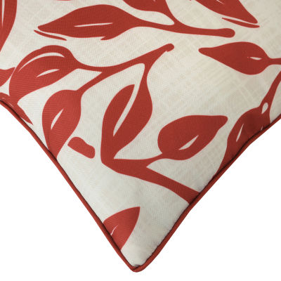 Outdoor Dècor Ruby Red Printed Leaves Square Outdoor Pillow