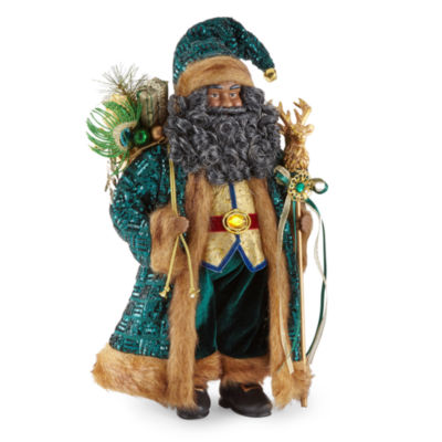 North Pole Trading Co. 18in Peacock African American Santa Figurine