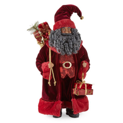 North Pole Trading Co. 18in Bold Red African American Christmas Santa Figurine