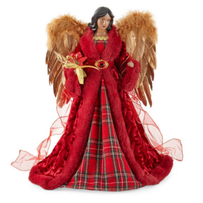 North Pole Trading Co. 16in Red Plaid African American Christmas Angels Figurine