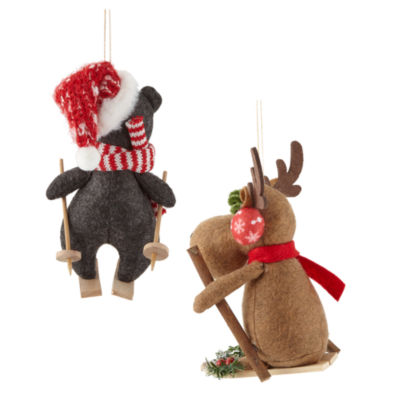 North Pole Trading Co. Ski Bear And Reindeer Set 2-pc. Christmas Ornament