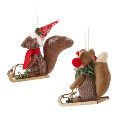 North Pole Trading Co. Sleding Squirrel And Fox Set 2-pc. Christmas Ornament