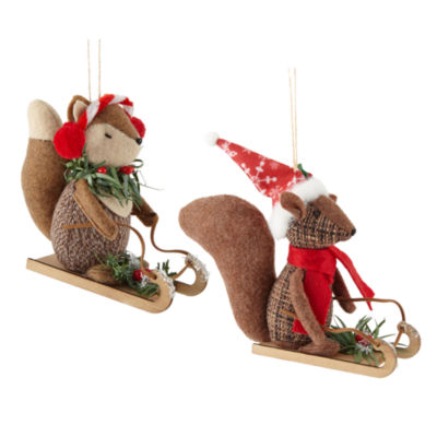 North Pole Trading Co. Sleding Squirrel And Fox Set Christmas Ornament