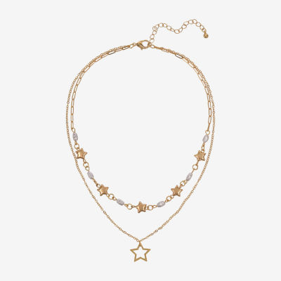 Arizona Gold Tone Simulated Pearl 16 Inch Link Star Strand Necklace