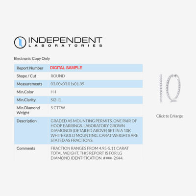 (H-I / Si2-I1) 5 CT. T.W. Lab Grown White Diamond 10K or Yellow Gold 35mm Hoop Earrings