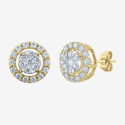 Certified 1 CT. T.W. Natural White Diamond 14K Gold 10.9mm Stud Earrings