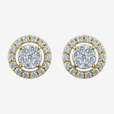 Certified 1 CT. T.W. Natural White Diamond 14K Gold 10.9mm Stud Earrings