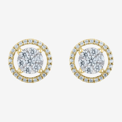 Certified 1/2 CT. T.W. Natural White Diamond 14K Gold 9.5mm Stud Earrings