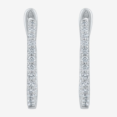 1/4 CT. T.W. Genuine White Diamond 14K White or Yellow Gold 14.5mm Hoop Earrings