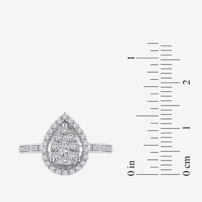 Certified Womens 1/2 CT. T.W. Mined White Diamond 14K Gold Pear Halo Cocktail Ring