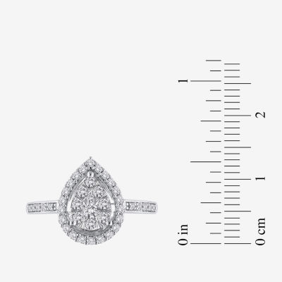 Certified Womens 1/2 CT. T.W. Natural White Diamond 14K Gold Pear Halo Cocktail Ring