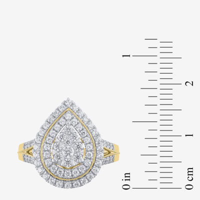 (H-I / I1) Womens 1 CT. T.W. Lab Grown White Diamond 10K Gold Pear Halo Cocktail Ring