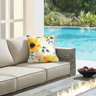 Outdoor Dècor Sunny Citrus Printed Yellow Flowers Square Outdoor Pillow