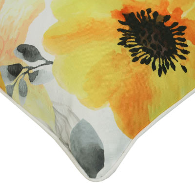 Outdoor Dècor Sunny Citrus Printed Yellow Flowers Square Outdoor Pillow