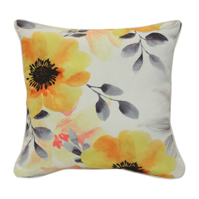 Outdoor Dècor Sunny Citrus Printed Yellow Flowers Square Outdoor Pillow