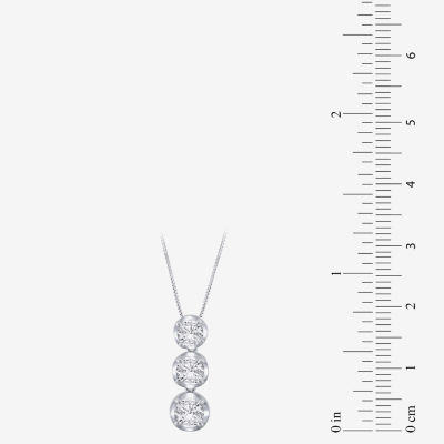 Linear 3-Stone (H-I / I1) Womens 1 CT. T.W. Lab Grown White Diamond 10K White Gold Round Pendant Necklace