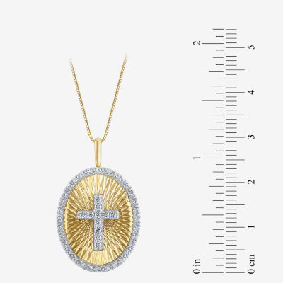 (H-I / I1) Womens 1/2 CT. T.W. Lab Grown White Diamond 10K Two Tone Gold Cross Round Pendant Necklace