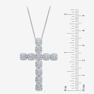 Diamond Blossom (H-I / I1) Womens 1 CT. T.W. Lab Grown White Diamond 10K White Gold Cross Pendant Necklace