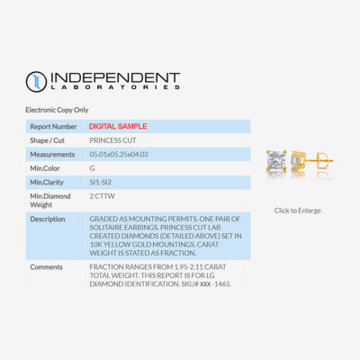 2 CT. T.W. Lab Grown White Diamond 10K Gold Stud Earrings