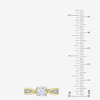 (G / Si2) Womens 1 1/3 CT. T.W. Lab Grown White Diamond 10K Gold Round Side Stone Engagement Ring