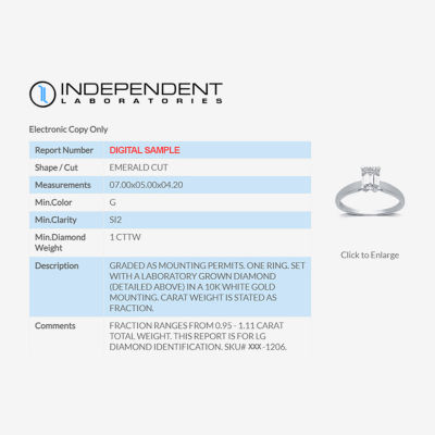 1 CT. Lab-Grown (G / SI2) Diamond Emerald-Cut Solitaire Engagement Ring in 10K or 14K Gold