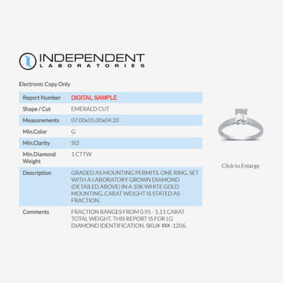 (G / Si2) Womens 1 CT. T.W. Lab Grown White Diamond 10K Gold Emerald-Cut Solitaire Engagement Ring