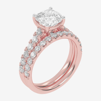 (G-H / Vs2-Si1) Womens 2 1/2 CT. T.W. Lab Grown White Diamond 14K Gold Cushion Side Stone Bridal Set