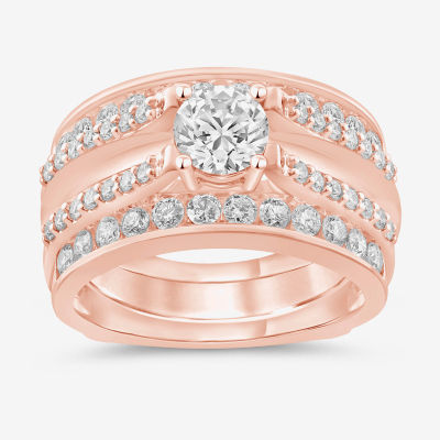 Womens 1 CT. T.W. Natural White Diamond 14K Rose Gold Wedding Ring Guard