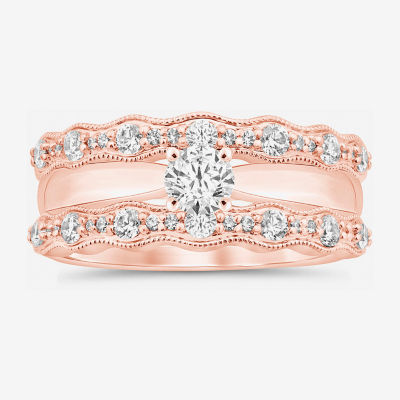 Womens 1/2 CT. T.W. Natural White Diamond 14K Rose Gold Ring Guard