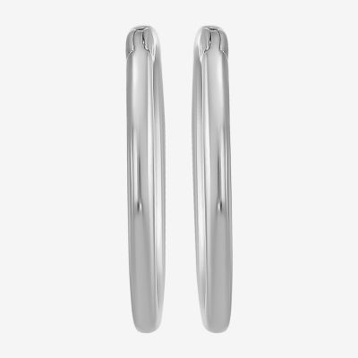 White 14K White Gold 12mm Round Hoop Earrings