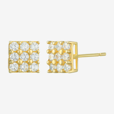 White Cubic Zirconia 14K Gold 4mm Round Stud Earrings