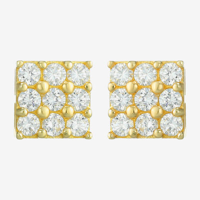 White Cubic Zirconia 14K Gold 4mm Round Stud Earrings