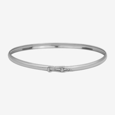 Girls 14K White Gold Round Bangle Bracelet