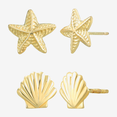 10K Gold Star 2 Pair Earring Set