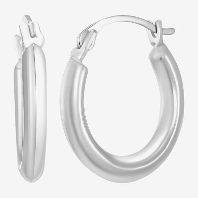 14K White Gold 15mm Round Hoop Earrings