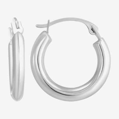 14K White Gold 15mm Round Hoop Earrings