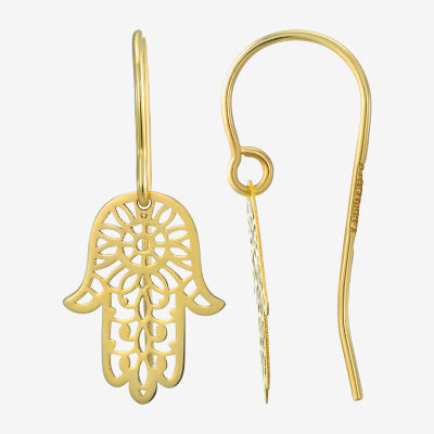 Womens 14K Gold Hamsa Drop Earrings