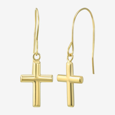 Religious Jewelry 14K Gold Cross Drop Earrings