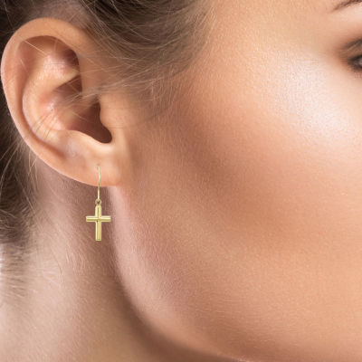 14K Gold Cross Drop Earrings