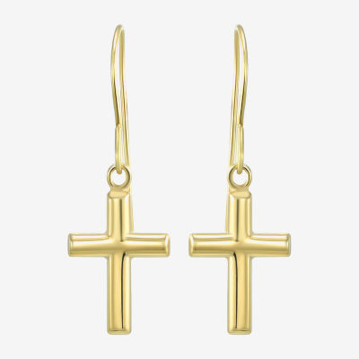 14K Gold Cross Drop Earrings